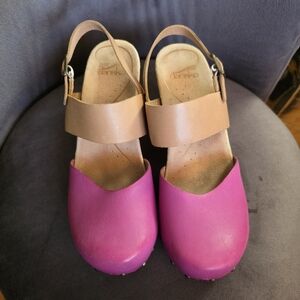 Dansko Pink and Tan Sandal With Cutout Heel